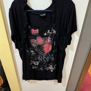 City Chic Black Graphic Women's Top